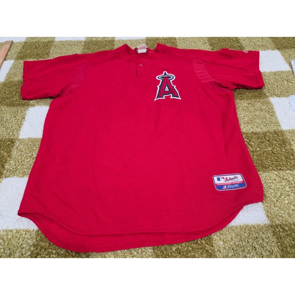 Majestic Los Angeles Angels MLB Authentic Jersey Red Henley Mens 2XL Made in USA